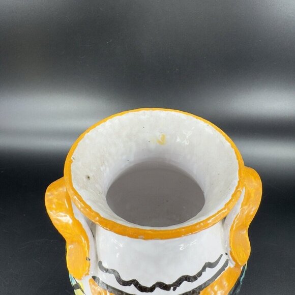 Italian Pottery Vase With Handles Hand Painted Yellow Leafs Lemons Marked Italy - Picture 7 of 15